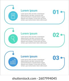 Infographics and presentation template, 3 steps, icons, text, business processes