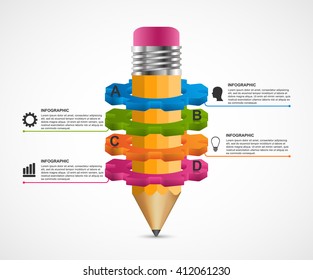 Infographics for presentations in education or business projects. Pencil and gears. Vector illustration. 