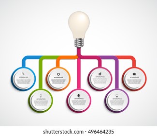 Infographics for presentations or information banner. Idea light bulb infographic template. Vector illustration.