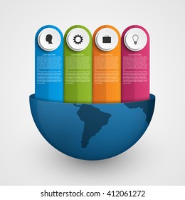 Infographics for presentations or information brochures in the form of planet earth with ribbons.