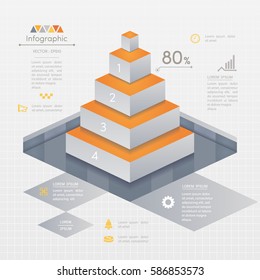 Infographics Pyramid design template with business icons, process diagram, vector eps10 illustration