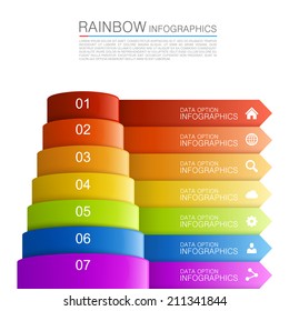 Infographics pyramid, Pyramid numbers color rainbow arrow, Vector illustration