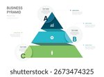 Infographics pyramid triangular chart timeline business 3 steps to success template.