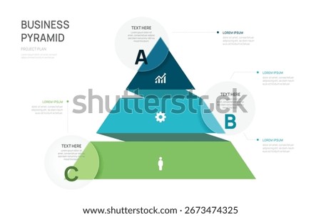 Infographics pyramid triangular chart timeline business 3 steps to success template.