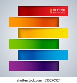 Infographics rainbow colored paper cut out rectangle banners with realistic shadows on white background. RGB EPS 10 vector illustration