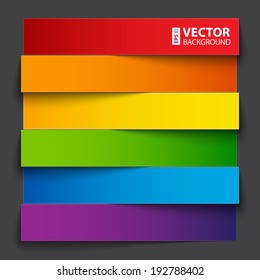 Infographics rainbow paper stripe banners with shadows on dark grey background. RGB EPS 10 vector illustration