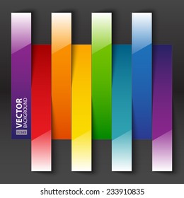 Infographics rainbow paper stripe shiny banners with shadows on dark grey background. RGB EPS 10 vector illustration