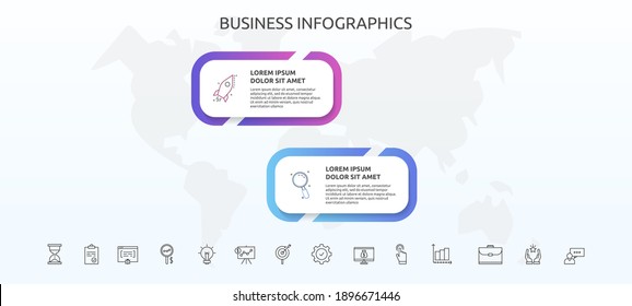 Infographics rectangle with 2 steps, icons. Vector template used for diagram, business, web, banner, workflow layout, presentations, flowchart, info graph, timeline, content, levels, processes diagram