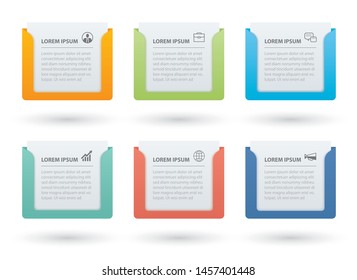 Infographics rectangle paper index with 6 data template. Vector illustration abstract background. Can be used for workflow layout, business step, banner, web design.