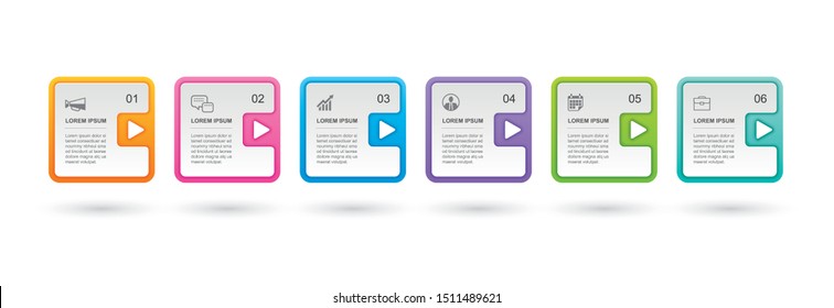 Infographics rectangle paper index with 6 data template. Vector illustration abstract background. Can be used for workflow layout, business step, banner, web design.