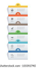 Infographics rectangle paper index with 6 data template. Vector illustration abstract background. Can be used for workflow layout, business step, banner, web design.