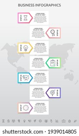Infographics Rectangle With Seven Steps, Arrows. Vector Template Used For Diagram, Business, Web, Banner, Workflow Layout, Info Graph, Timeline, Content, Levels, Chart, Diagram