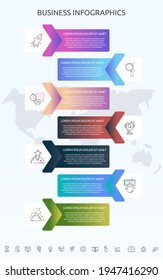 Infographics Rectangle With Seven Steps, Arrows. Vector Template Used For Diagram, Business, Web, Banner, Workflow Layout, Info Graph, Timeline, Content, Levels, Chart, Diagram