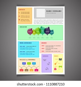 Infographics resume template can be use as letterhead or cover letter. Professional CV design with placeholder.