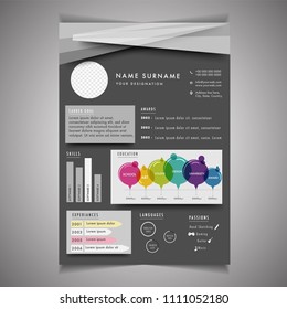 Infographics resume template can be use as letterhead or cover letter. Professional CV design with placeholder.