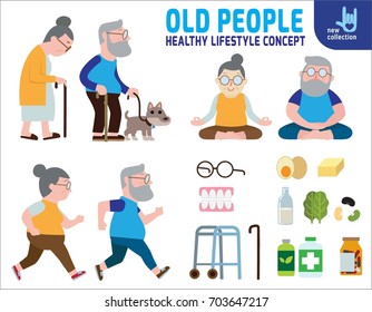 Infographics retired elderly senior age couple.
meditation. running. walking.
Grandpa and grandma full length
Vector flat icon cartoon design illustration.