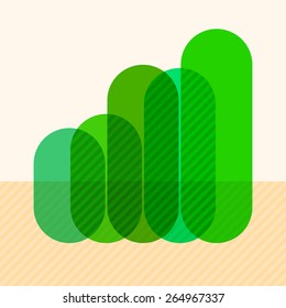 Infographics with rising green overlapping bars and marked sectors
