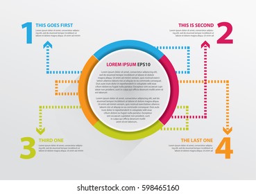 Infografía con diseño redondeado y opciones de número en una plantilla vibrante colorida con flechas y cuatro opciones.