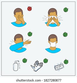 Infographics for a safe distance. The social distance. 1.5 meters. The second wave COVID-19: Social Distancing. Self-isolation at home. Masks, gloves, antiseptics, soap. Hygiene.
