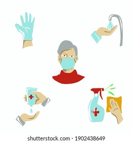 Infographics for a safe distance. The social distance. 1.5 meters. The second wave COVID-19: Social Distancing. Self-isolation at home. Masks, gloves, antiseptics, soap. Hygiene.	