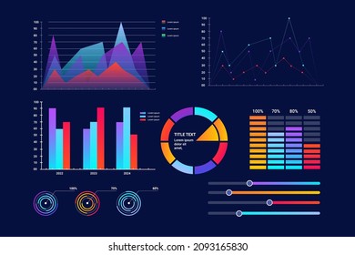 infographics Sci Fi isolated on transparent futuristic background. Abstract future concept science virtual graphic Interface screen with colored infographic digital illustration.