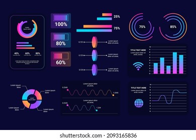 infographics Sci Fi isolated on transparent futuristic background. Abstract future concept science virtual graphic Interface screen with colored infographic digital illustration.