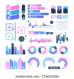 Infographics set element. Symbol infographic pie graphic report letter icon wave diagram dashed business graph digital oscillation waves web presentation modern statistics. Vector color flat style.