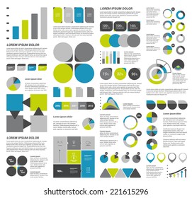 Infographics set elements. Collection of charts, diagrams, schemes, speech bubbles. Vector.