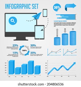 Infographics Set Elements. Diagrams, Ssmartphone, Flat Color Design Style. Vector Illustration
