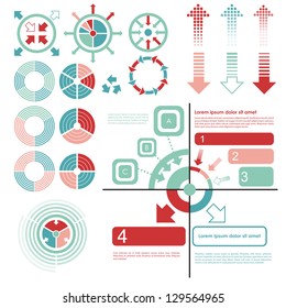 Infographics set and Information. Graphics vector. Pie charts and arrows
