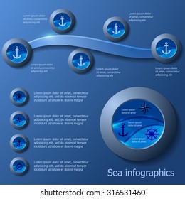 Infographics set in a marine style. Vector illustration