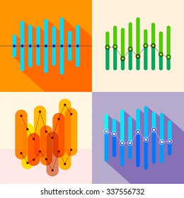 Infographics set with overlapping bars and line graph