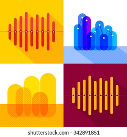 Infographics set with overlapping bars and line graph