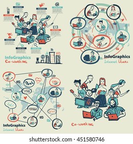 Infographics set in the style of a sketch of the global Internet users