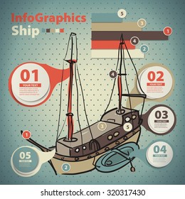 Infographics set in the style of a sketch of the Yacht in vintage style