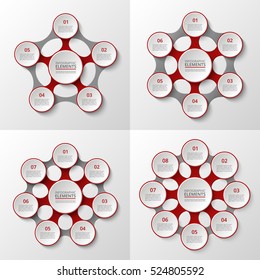 Infographics set. Templates with 5, 6, 7, 8 options, parts or steps for diagram, graph, presentation and chart. Teamwork and leadership concept. Business team.