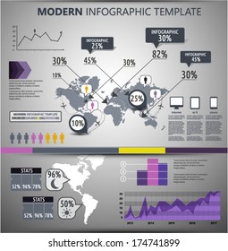  Infographics set with World Map Graphics. Vector template 