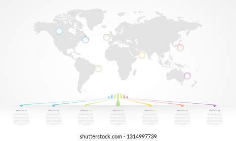 Infographics with seven options. Navigation Infographics. Each marker can be placed on the map as you need. Can be used for business presentations and other.