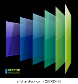 Infographics shiny 3d perspective colorful glass rectangles on black background. RGB EPS 10 vector illustration