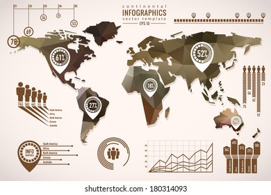 infographics simple vector template of continental world map with modern triangle pattern and infographics templates infographics tour line brown map classic land group world travel isolated colourful