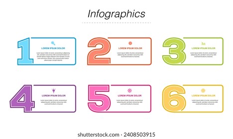 Infografía con seis diseños de banners, texto con números, números de esquema y cuadros