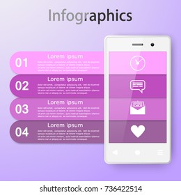 Infographics with a smartphone. Vector. Business concept with four steps, parts or processes.