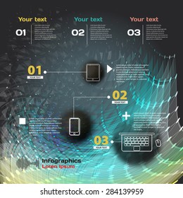 infographics with sound waves on a dark background on theme digital technology and internet