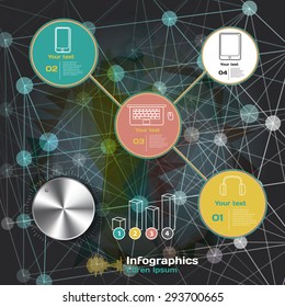 infographics with sound waves on a dark background on theme digital technology and internet