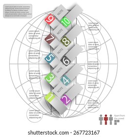 Infographics with space for text, globe and world map