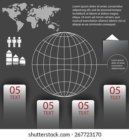 Infographics with space for text, globe and world map