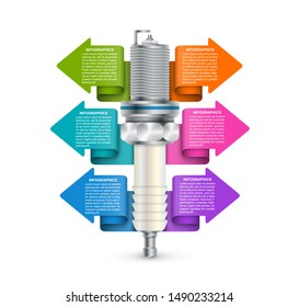 Infographics with spark plugs for presentations and brochures.