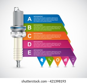 Infographics with spark plugs for presentations and brochures.