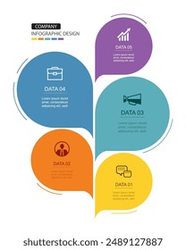 Infografía en la línea de tiempo de burbujas de discurso con Plantilla de datos de 5 números. Fondo abstracto de la ilustración.