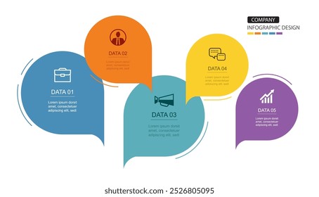 Infográficos fala bolhas cronograma com modelo de dados de 5 números. Fundo abstrato da ilustração.